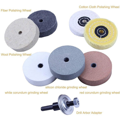 Buffing Polishing Wheel Kit 3 inch,for Bench Buffer/Bench Grinder,Buffing Wheel Hole 3/8 inch,Drill Arbor Adapter Kit