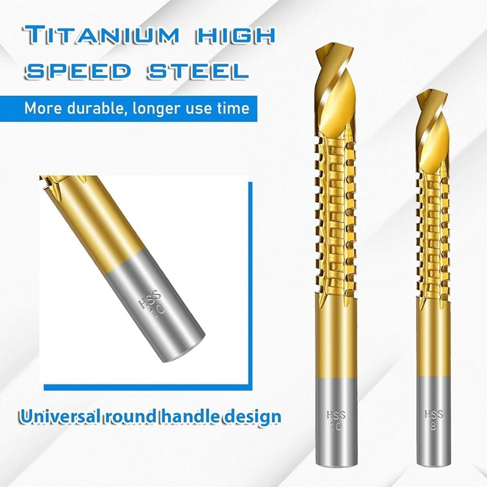 7PCS Titanium Coated HSS Twist Drill Bits, 3-10mm Serrated Side Cutting Drill Bit, Hex Shank Serrated Cutting Drill Bits