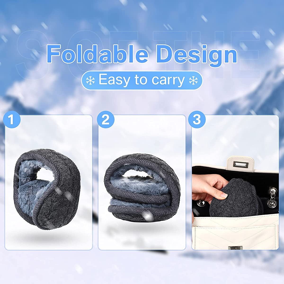 Foldable Ear Muffs Winter, Womens Winter Earmuffs Unisex Warm Knit Ear Warmers Ear Muff for Women Men