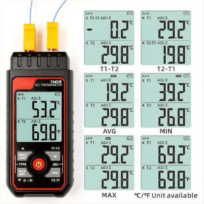 Digital Thermocouple Thermometer Dual-Channel K/J Type Thermometer-328-2501℉ WideRange Industrial HVAC Temperature Meter