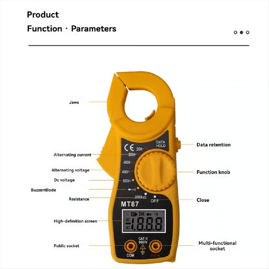 Digital Clamp Meter DC/AC Voltage Multimeter Ammeter Resistance Tester Automatic Range Multimeter MT87