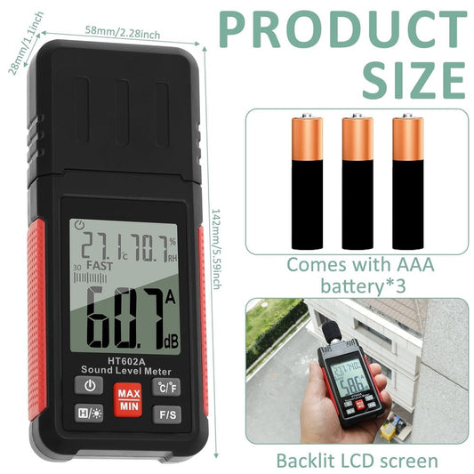Digital Decibel Meter High Precision Sound Level Reader Noise Volume Measure Device with LCD Backlit Battery Operated Decibel Reader Record for Noise Control