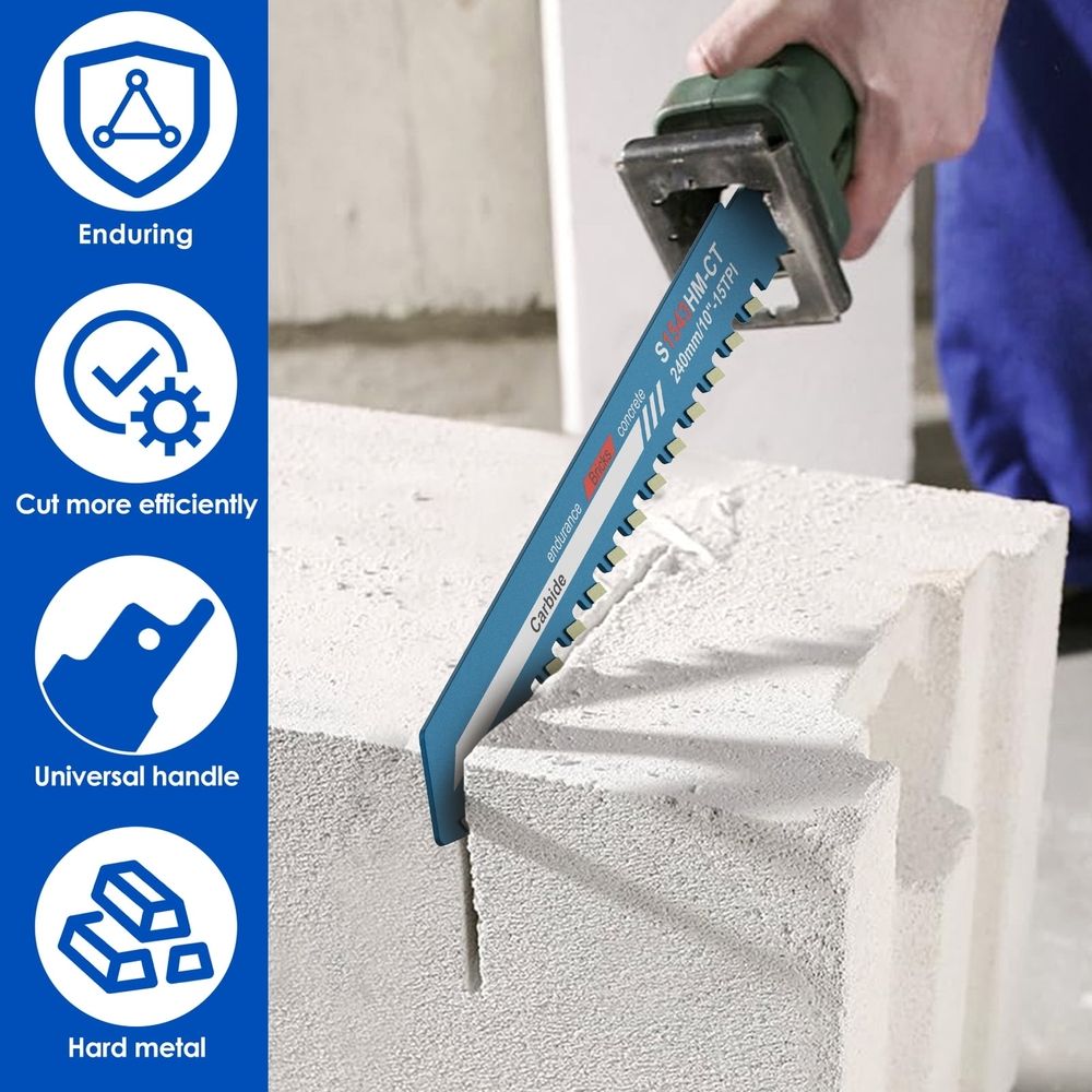 2Pcs Cemented Carbide Reciprocating Saw Blade Stable Cutting Concrete Saw Blade Reduce Dust Reciprocating Cutting Tool for Ceramic
