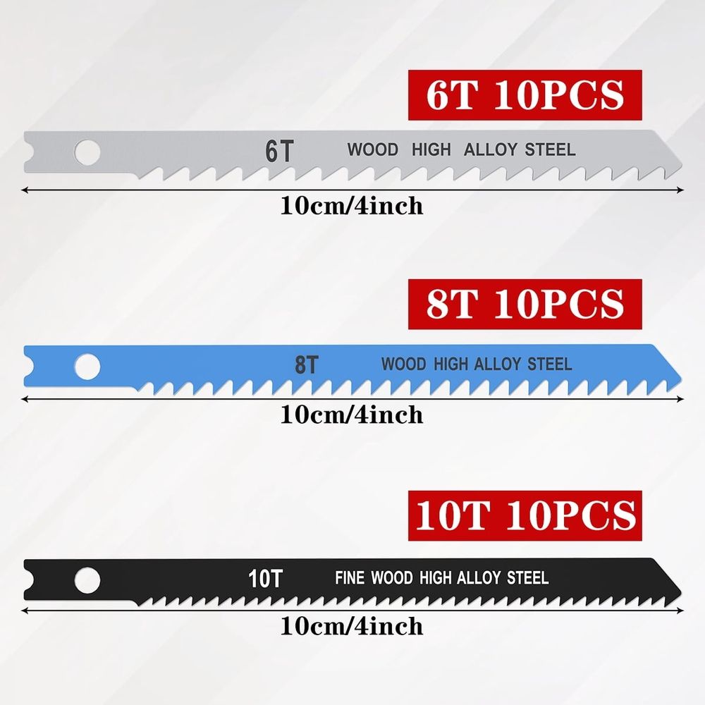 25pcs Jig Saw Blade Set 6T 8T 10T High Carbon Steel Assorted Saw Blades with U-shank Sharp Fast Cut Down Jigsaw Blade Woodworking Tool for Wood Metal Plastic Cutting