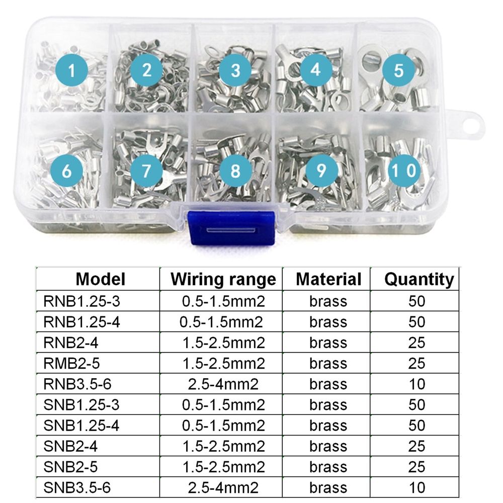 320 Pcs 10 In 1 Small Ring Fork Terminals Tinned Brass Non-Insulated Electrical Wire Connectors Assortment Kit