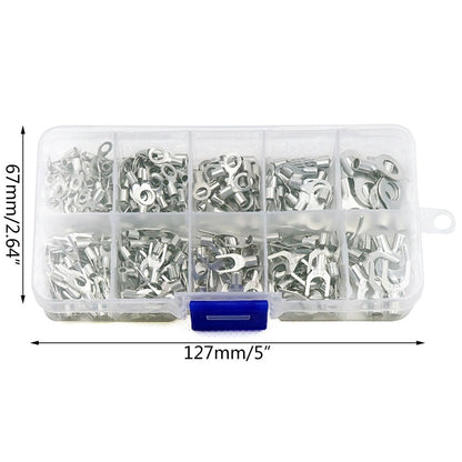 320 Pcs 10 In 1 Small Ring Fork Terminals Tinned Brass Non-Insulated Electrical Wire Connectors Assortment Kit
