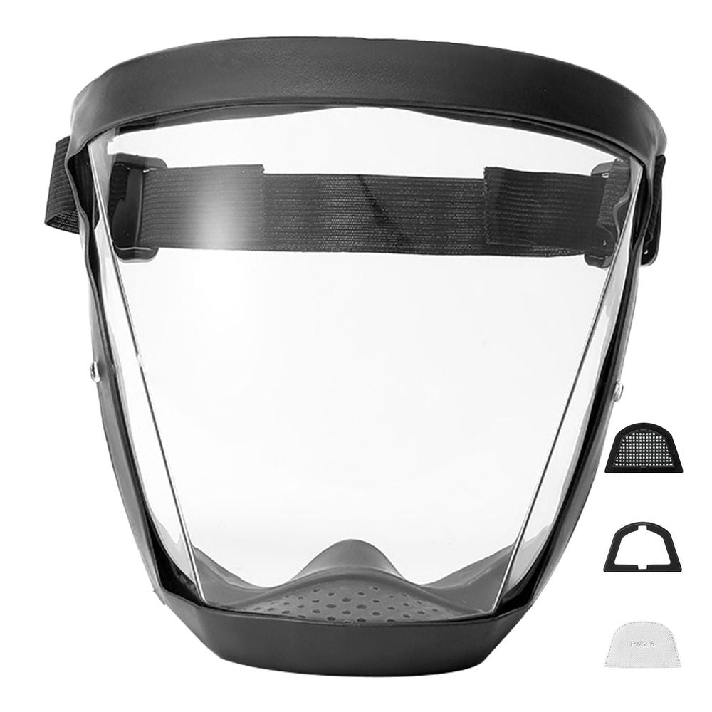 Protective Face Shield, Transparent Reusable Visor, Anti-Fog Plastic Shield, Lightweight Guard with Elastic Band and Filter, Universal Safety Cover for Daily Protection,Black