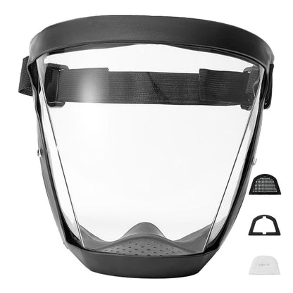 Protective Face Shield, Transparent Reusable Visor, Anti-Fog Plastic Shield, Lightweight Guard with Elastic Band and Filter, Universal Safety Cover for Daily Protection,Black