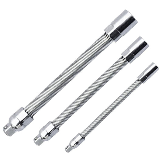 Flexible Socket Extension Set, 1/4", 3/8", 1/2" Shaft Drive 10" 8" 6", 45° Bend, Universal Electric Wrench Extension Bar, Portable Hand Drive Tool for Tight Spaces, 3 Pcs