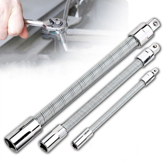 Flexible Socket Extension Set, 1/4", 3/8", 1/2" Shaft Drive 10" 8" 6", 45° Bend, Universal Electric Wrench Extension Bar, Portable Hand Drive Tool for Tight Spaces, 3 Pcs