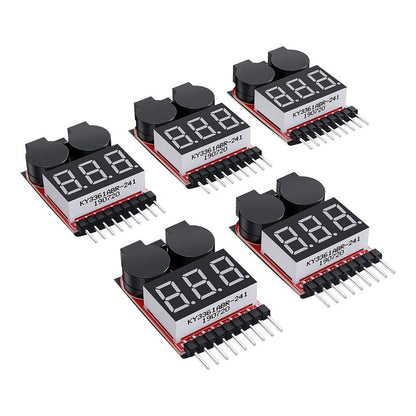 5PCS 2 In1 1-8 Battery Voltage Tester, RC Low Voltage Buzzer Alarm, Battery Monitor Checker Tester for Lipo/Li-Ion