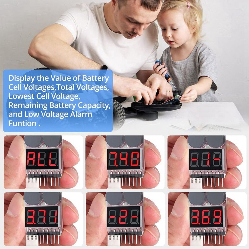 5PCS 2 In1 1-8 Battery Voltage Tester, RC Low Voltage Buzzer Alarm, Battery Monitor Checker Tester for Lipo/Li-Ion