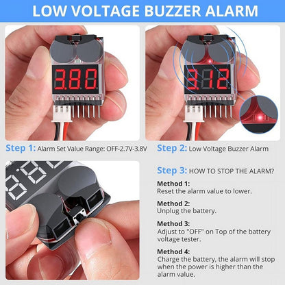5PCS 2 In1 1-8 Battery Voltage Tester, RC Low Voltage Buzzer Alarm, Battery Monitor Checker Tester for Lipo/Li-Ion