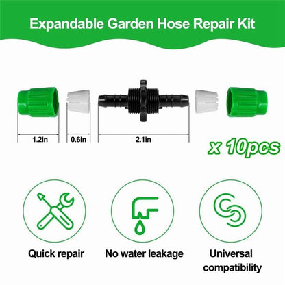 Expandable Garden Hose Repair Kit,10PC Dual-Channel Female Male Connectors Pockets for 3/4In 5/8In