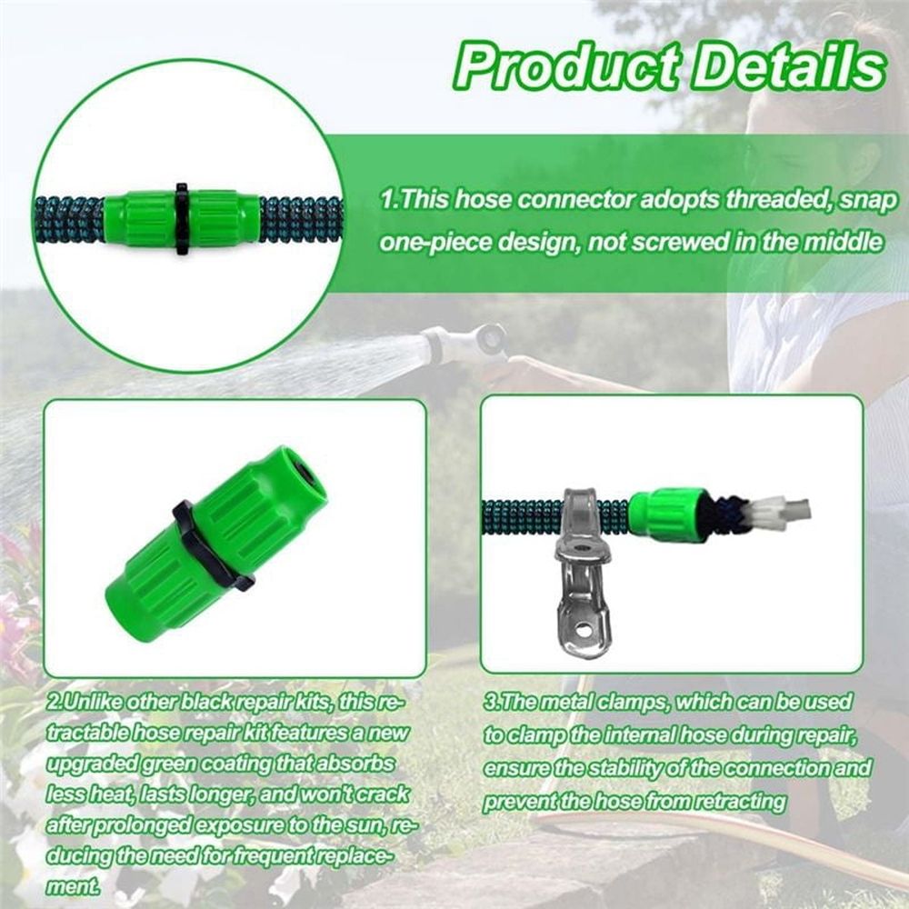 Expandable Garden Hose Repair Kit,10PC Dual-Channel Female Male Connectors Pockets for 3/4In 5/8In