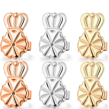 3 Pairs Earring Lifters,Hypoallergenic Earring Backs For Droopy Ears,Adjustable Crown Earring Backs For Heavy Earring