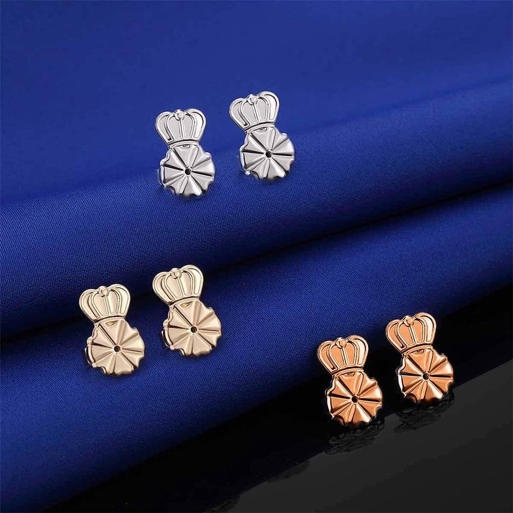 3 Pairs Earring Lifters,Hypoallergenic Earring Backs For Droopy Ears,Adjustable Crown Earring Backs For Heavy Earring