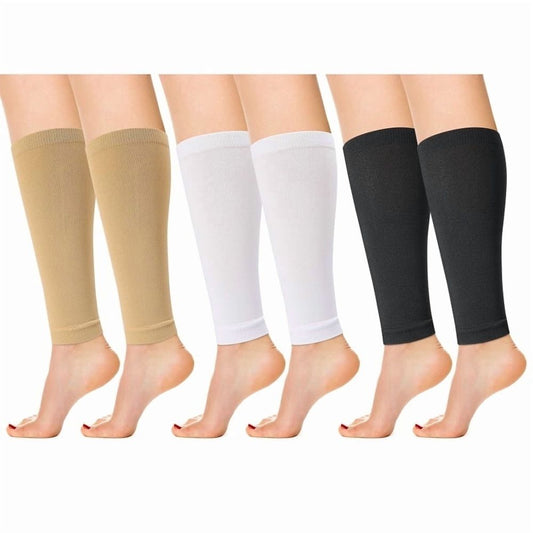 3 Pairs 20-30 mmHg Compression Sleeves - Medical Grade Calf Support for Women & Men Sport, Nurse, Pregnancy, Travel - Varicose Veins, Edema, Post-Surgery Recovery，L (BlackBeigeWhite)