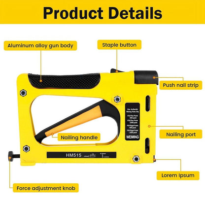 Nail Stapler for Woodworking Furniture Heavy Duty Construction Picture Frame Staple Metal Hand Tool Nailing Equipment