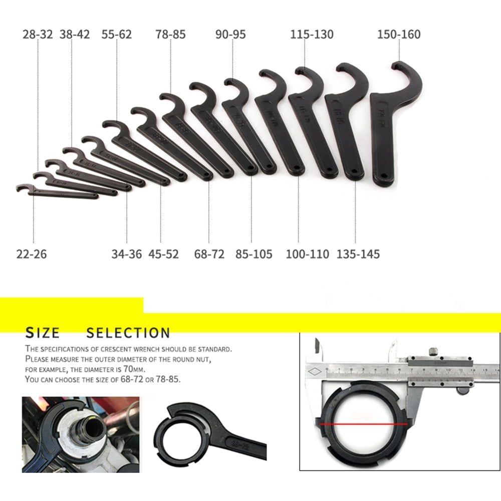 Special Spanner Wrench for Water Meter with Hook Repair Tool Square Black 22MM-160MM
