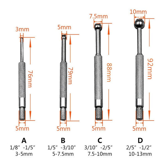 4 Pcs Steel Full Ball Type Gage Telescoping Hole Gages Set Tensile Column Mesuring Tool Silver