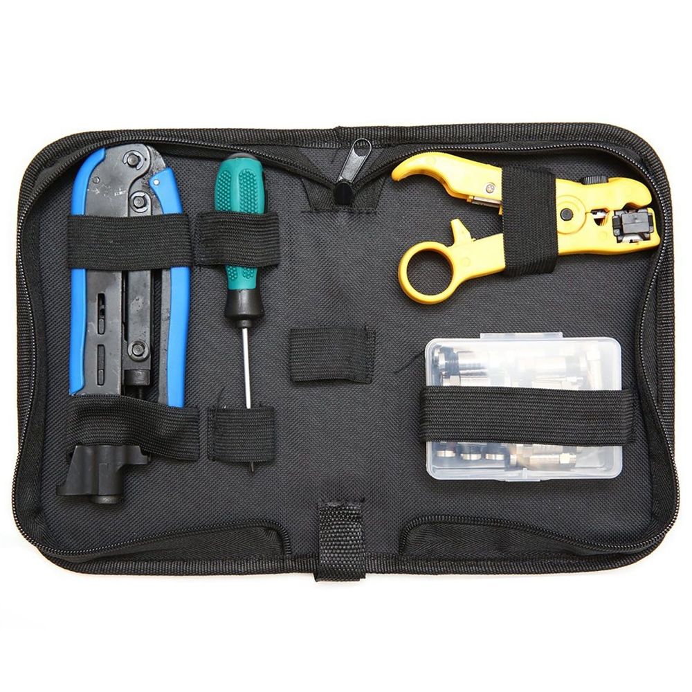 Compression Tool Coax Cable Crimper Kit Adjustable RG6 Coaxial Cable Stripper