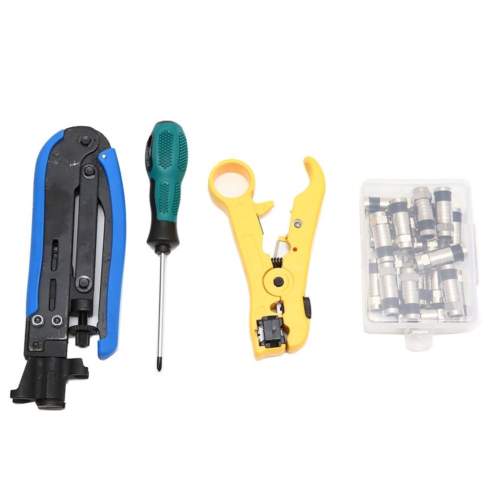 Compression Tool Coax Cable Crimper Kit Adjustable RG6 Coaxial Cable Stripper
