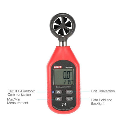 Portable UT363BT Digital Anemometer for Measure Wind Speed and Temperature by Bluetooth Red