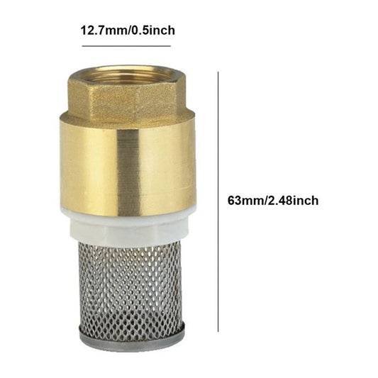1/2" Brass Vertical Check Valve, Water Pump Bottom Valve with Strainer/Filter, Foot Valve Bottom Valve Gold