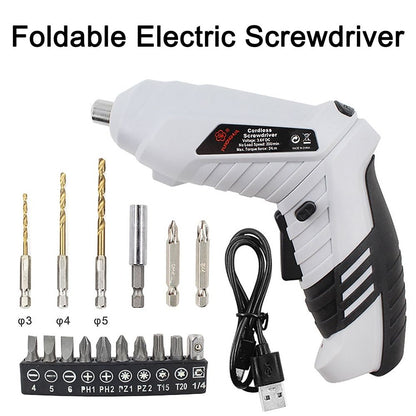 Foldable Electric Screwdriver, Rechargeable Cordless Screwdriver with USB Cable, Small Power Drill Set with Adjustable Torque and LED Light, for Home, Office, and DIY Tool Projects