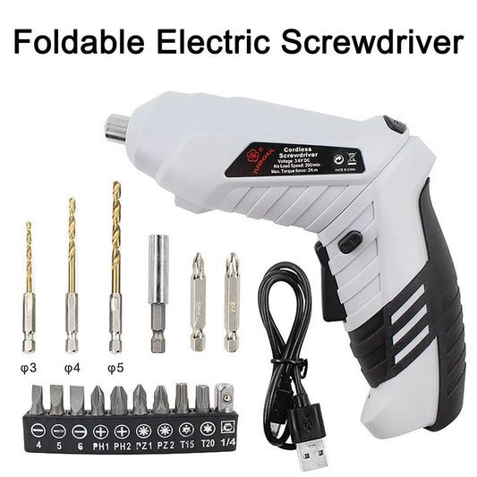 Foldable Electric Screwdriver, Rechargeable Cordless Screwdriver with USB Cable, Small Power Drill Set with Adjustable Torque and LED Light, for Home, Office, and DIY Tool Projects