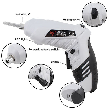 Foldable Electric Screwdriver, Rechargeable Cordless Screwdriver with USB Cable, Small Power Drill Set with Adjustable Torque and LED Light, for Home, Office, and DIY Tool Projects