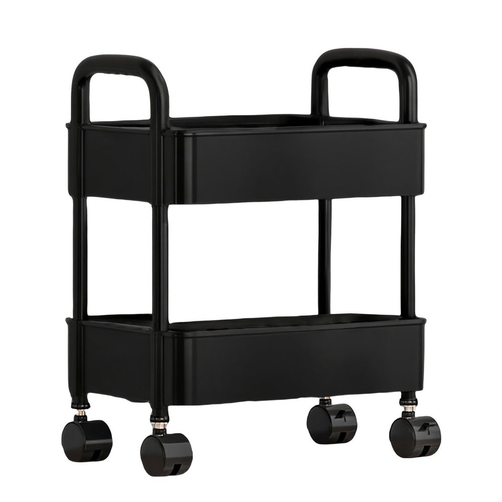 Rolling Storage Cart with Handle, 3 Tier Mobile Organizer Rack, Wheeled Utility Trolley for Kitchen Bathroom Living Room Household Storage