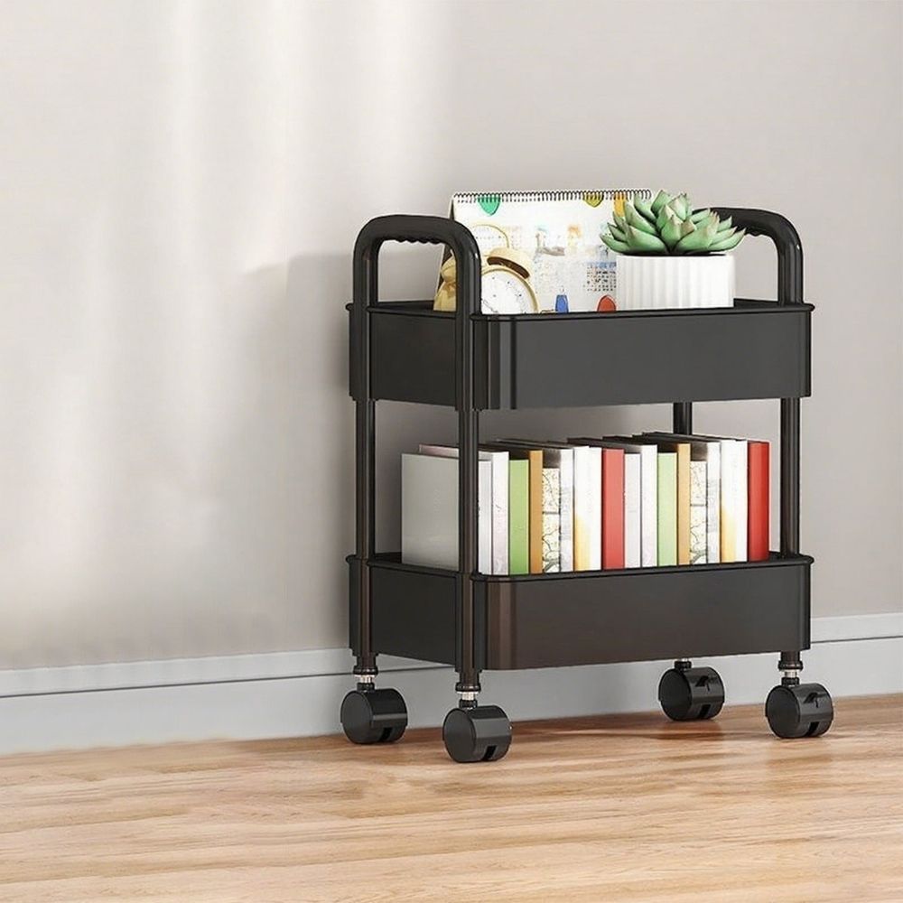 Rolling Storage Cart with Handle, 3 Tier Mobile Organizer Rack, Wheeled Utility Trolley for Kitchen Bathroom Living Room Household Storage
