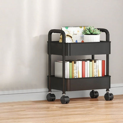 Rolling Storage Cart with Handle, 3 Tier Mobile Organizer Rack, Wheeled Utility Trolley for Kitchen Bathroom Living Room Household Storage
