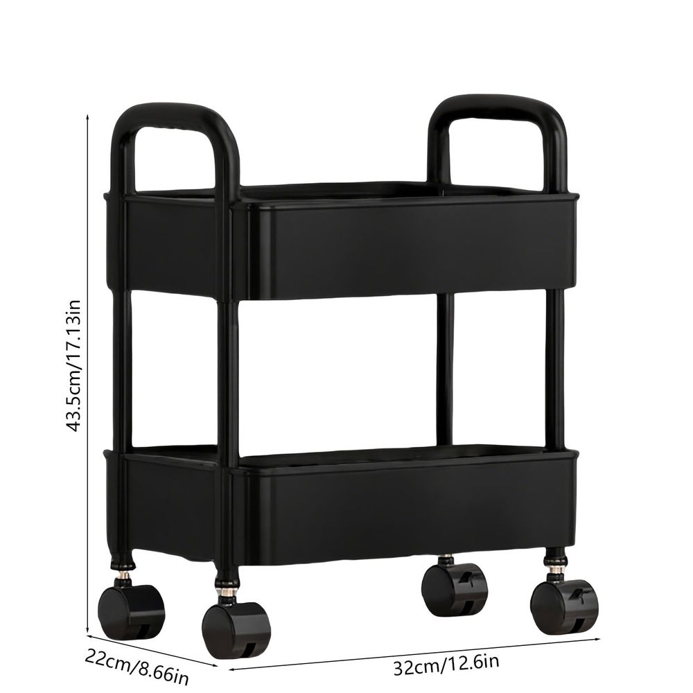 Rolling Storage Cart with Handle, 3 Tier Mobile Organizer Rack, Wheeled Utility Trolley for Kitchen Bathroom Living Room Household Storage