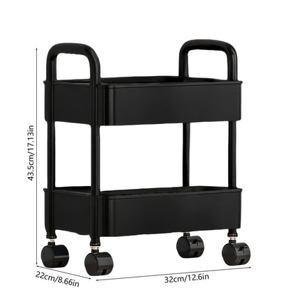 Rolling Storage Cart with Handle, 3 Tier Mobile Organizer Rack, Wheeled Utility Trolley for Kitchen Bathroom Living Room Household Storage