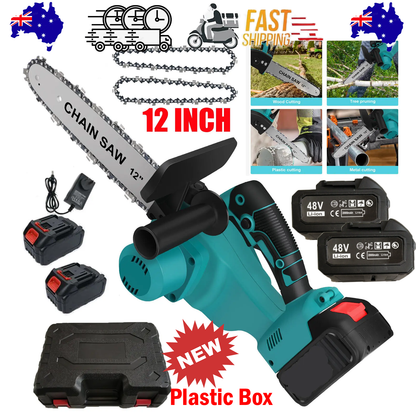 12"inch Cordless Electric Chainsaw + 2 Battery 2 Chain Brushless Wood Cutter Saw