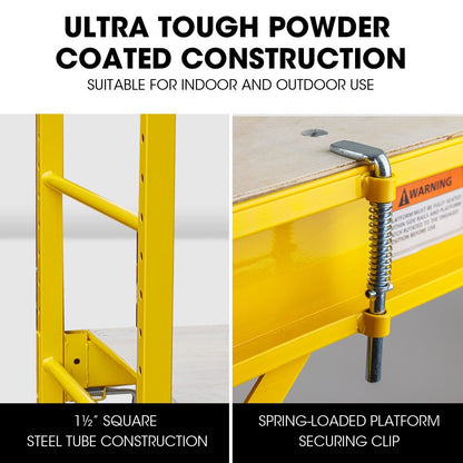 Baumr-AG 1.9 x 0.8 x 1.8m Adjustable Mobile Scaffold Platform, Guard Rail, Outrigger Wheel Set, Trapdoor Hatch