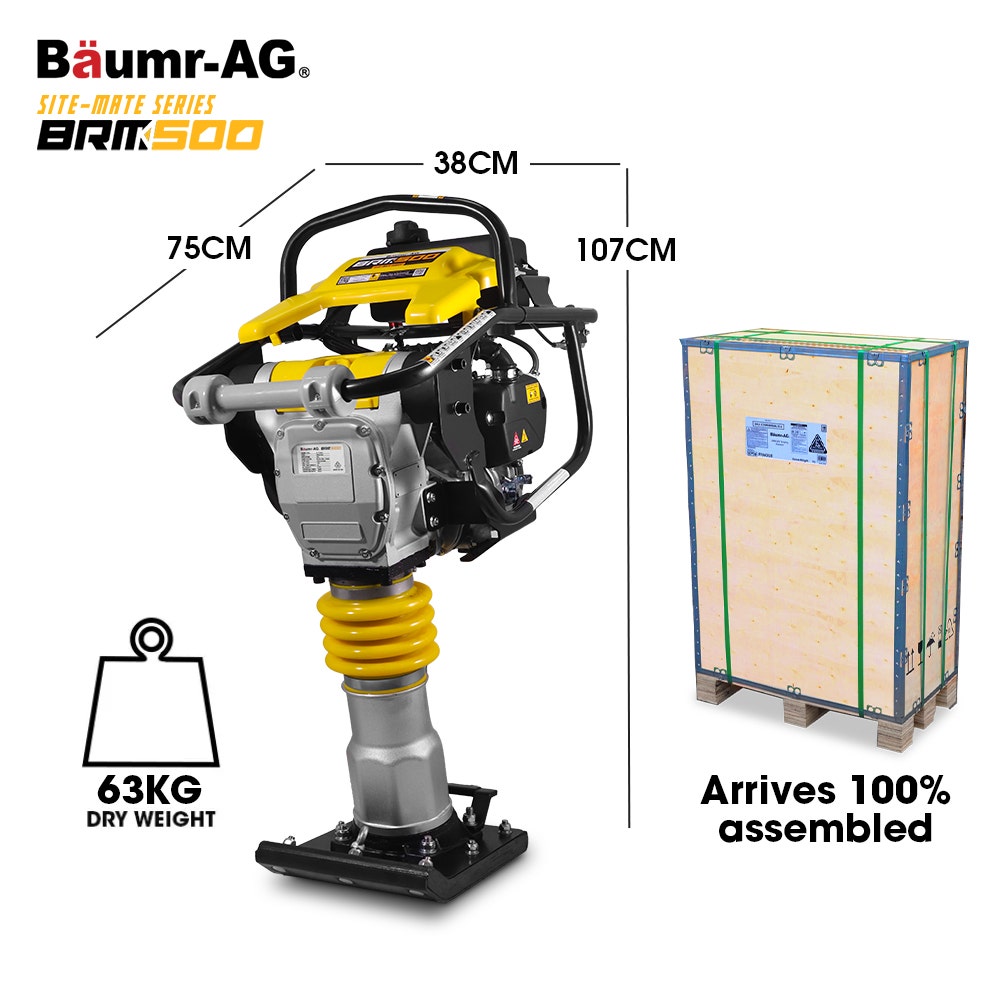 BAUMR-AG BRM-500 64KG Petrol Tamper Rammer Vibratory Plate Compactor, Lightweight, for Soil Sand Gravel Asphalt