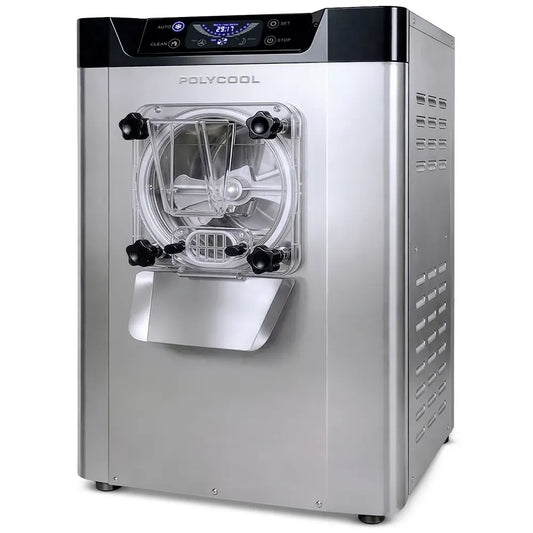 POLYCOOL Commercial 4L Benchtop Hard Ice Cream and Gelato Machine, 16L/hr output, 1400W, Stainless Steel, Digital Control Panel