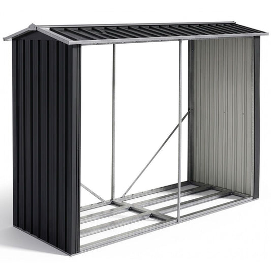 PLANTCRAFT Galvanised Steel Firewood Storage Garden Shed, Anti Corrosion Frame, Easy Assembly, Gloss Black Powder Coat Finish, Pitched Roof