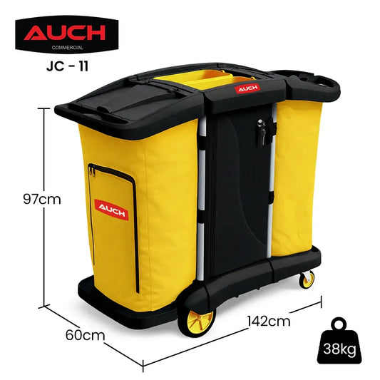 AUCH Double Bag Janitor Cleaning Trolley, Housekeeping Cart, Lockable Cabinet with Storage Tubs, Quiet Wheels, Black