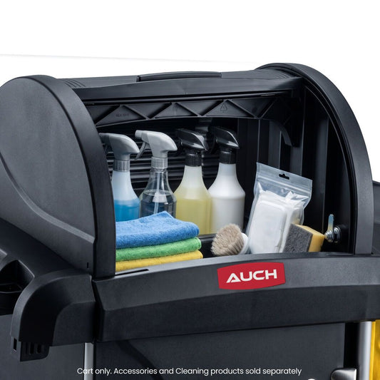 AUCH Double Bag Janitor Cleaning Trolley, Housekeeping Cart, Lockable Cabinet with Storage Tubs, Quiet Wheels, Black