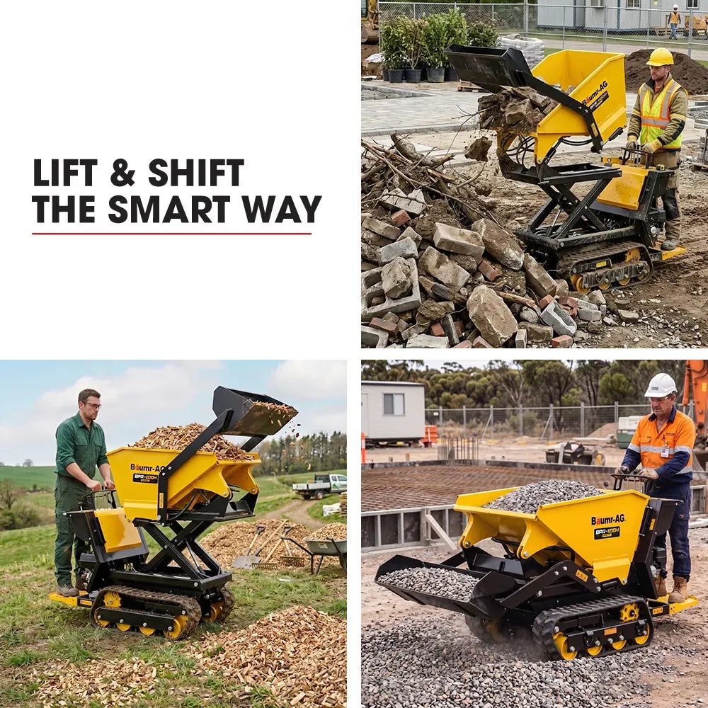 BAUMR-AG Tracked High Lifting/Tipping Power Barrow, 500kg Load Capacity, Hydrostatic, 9hp Engine