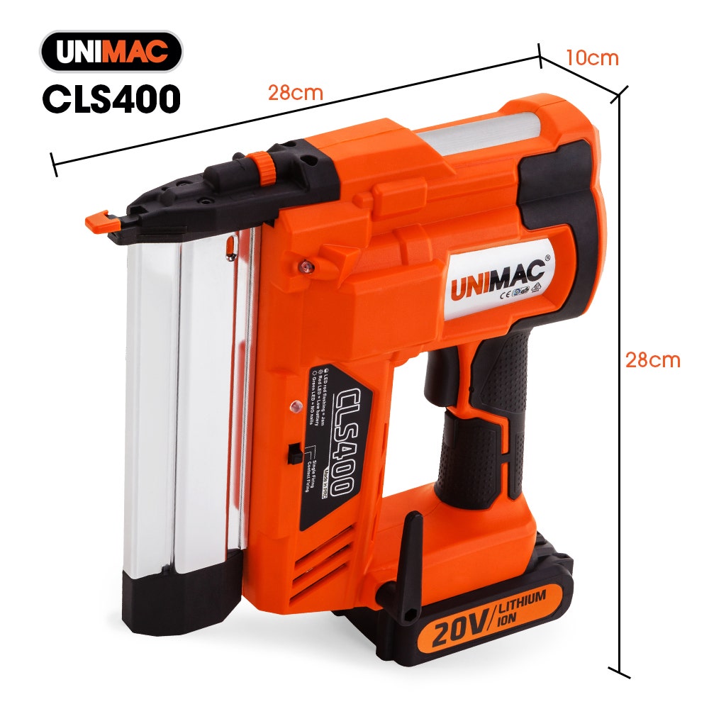 UNIMAC CLS400 20-50mm 16ga Finishing Nail Gun, Cordless 20V Lithium Nailer Kit