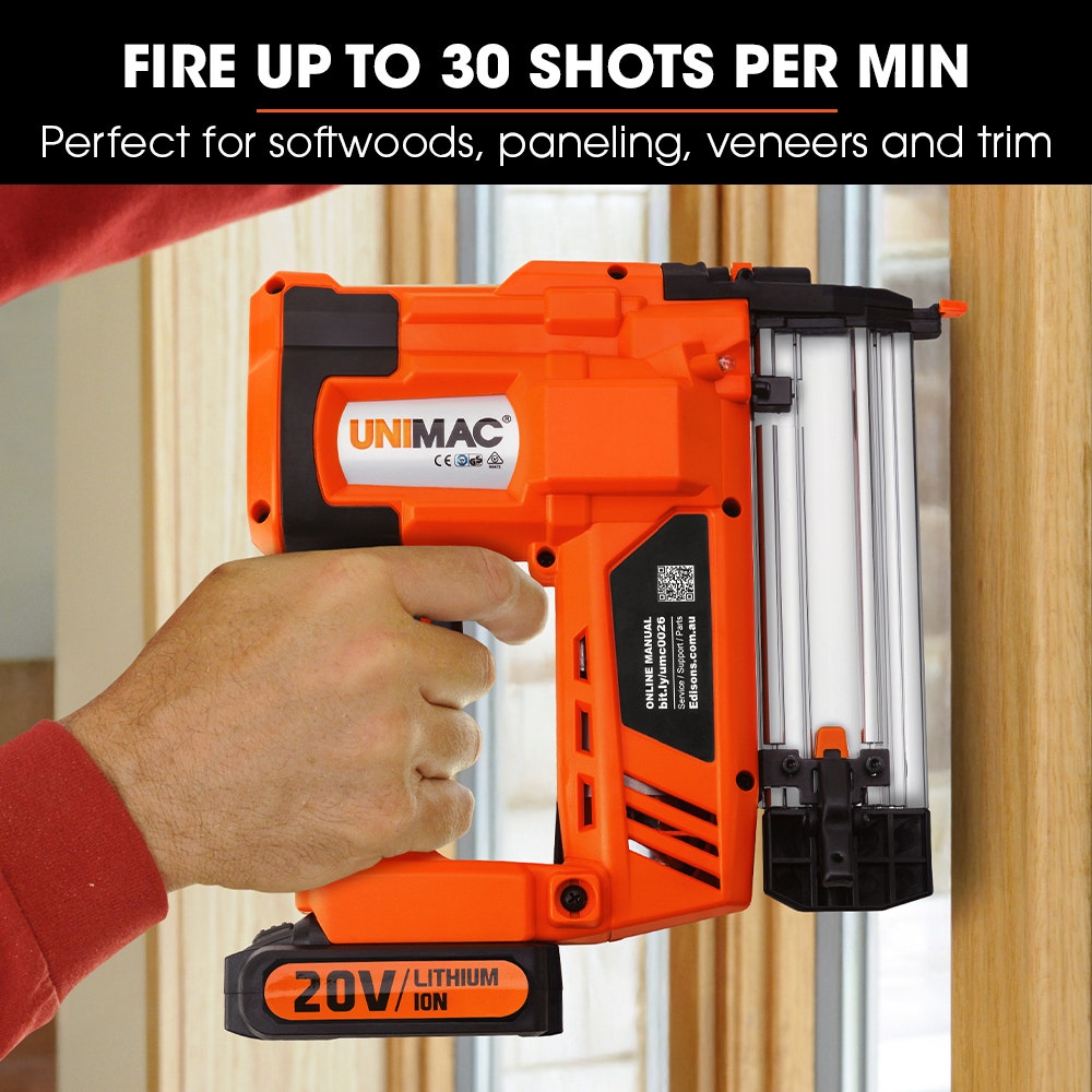 UNIMAC CLS400 20-50mm 16ga Finishing Nail Gun, Cordless 20V Lithium Nailer Kit