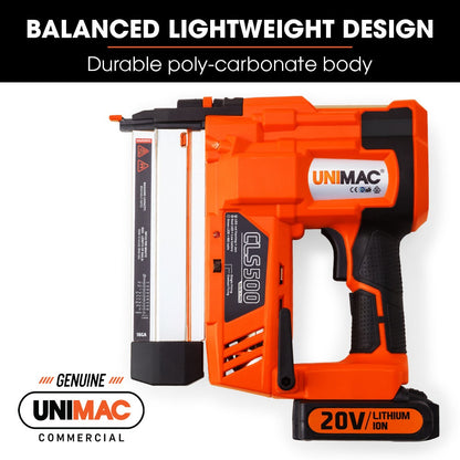 UNIMAC CLS500 15-50mm 18ga 2-in-1 Stapler/Brad Nail Gun, Cordless 20V Lithium Nailer