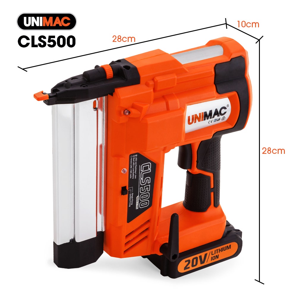 UNIMAC CLS500 15-50mm 18ga 2-in-1 Stapler/Brad Nail Gun, Cordless 20V Lithium Nailer