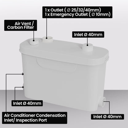 PROTEGE Grey Water Pump, with 3 Inlet, for House, Bathroom, Shower, Sink, Washing Machine